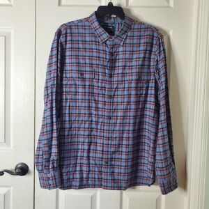 Treasure & Bond Trim Fit Long Sleeve Button Up Shirt Plaid Blue Red Black 2XL